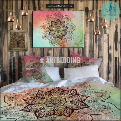 Mandala bedding, Bohemian duvet cover set, Balance lotus mandala duvet cover set, Bohochic bedroom interior Bedding set