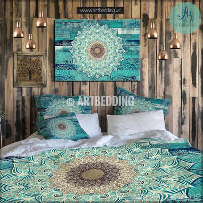 Mandala bedding, Bohemian duvet cover set, Flower mandala for balance and harmony boho bedroom decor, Bohochic home interior Bedding set