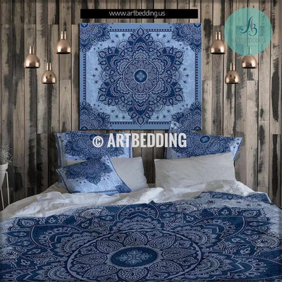 Mandala bedding, Indigo blue lotus mandala bedding, Bohochic bedding set, mandala duvet cover set, bohemian decor Bedding set