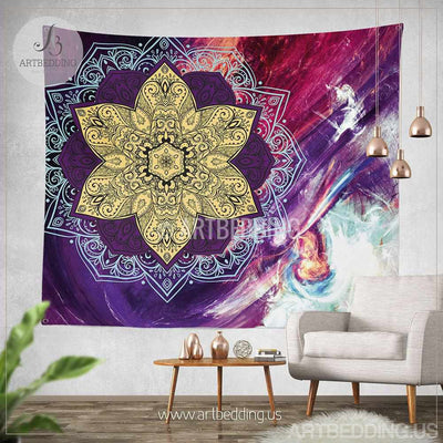Mandala Tapestry, Boho floral mandala tapestry wall hanging, bohemian decor, bohochic vintage mandala decor Tapestry