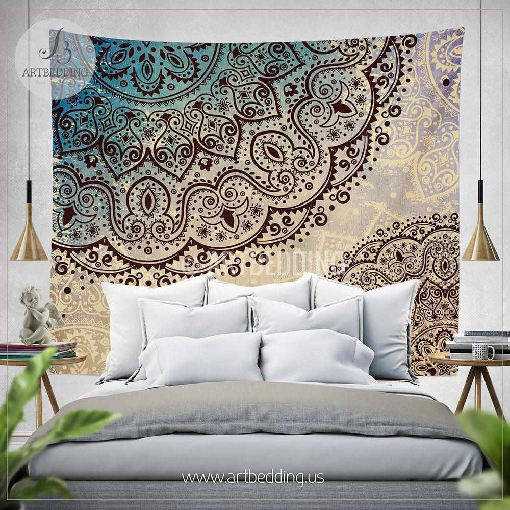 Mandala Tapestry, Mehendy henna ethno mandala wall tapestries