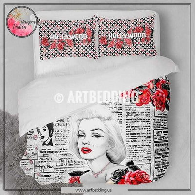 Marilyn Monroe designer art bedding set, Hollywood themed duvet bedding set, vintage 60's handmade bedding duvet set, designer art bedding, custom bedroom decor