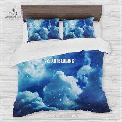 Night cloudy sky with stars bedding, Queen / King / Full / TWIN stars Galaxy Duvet Cover, Cotton sateen bedding set, Skies bedding Bedding set