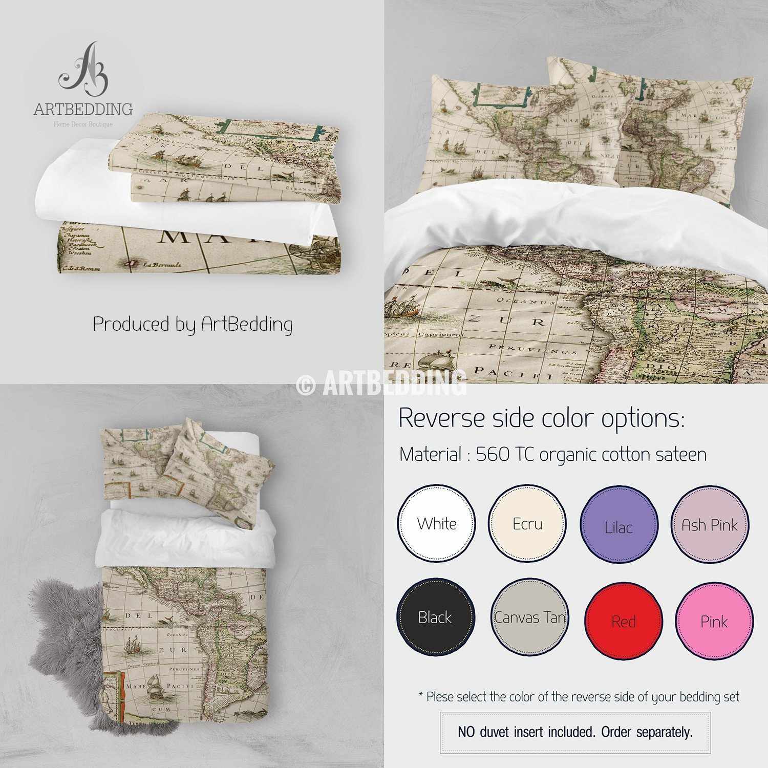 America Old map bedding, Vintage old World map duvet cover set – ARTBEDDING