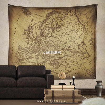 Old map of Europe wall tapestry, vintage interior world map wall hanging, old map wall decor, vintage map wall art print Tapestry