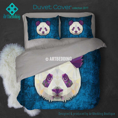 Panda Animal head geometry Duvet cover, Animal totem duvet cover, Panda head animal duvet, custom designer duvet artbedding