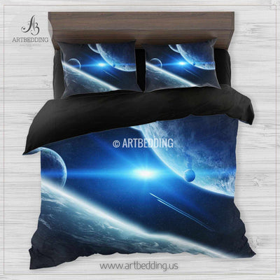 Planet Earth from space bedding set, galaxy duvet cover set, space Bedding set, Cosmos bedroom decor Bedding set