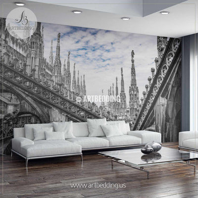Roof terraces of Milan Cathedral, Lombardia, Italy Wall Mural, Landmarks Photo Mural, Italy cityscape photo mural wall mural