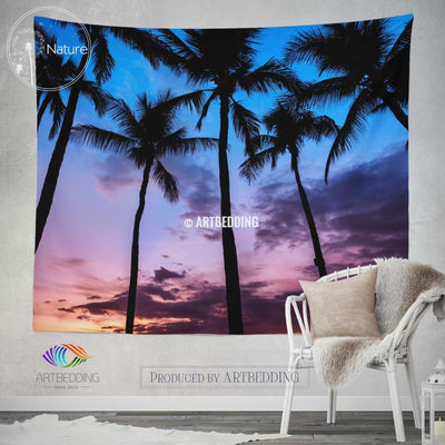Serenity wall tapestry, Tropical beach at sunset wall tapestry, Old photo beach wall decor, Palm trees wall hanging, bohemian wall tapestry