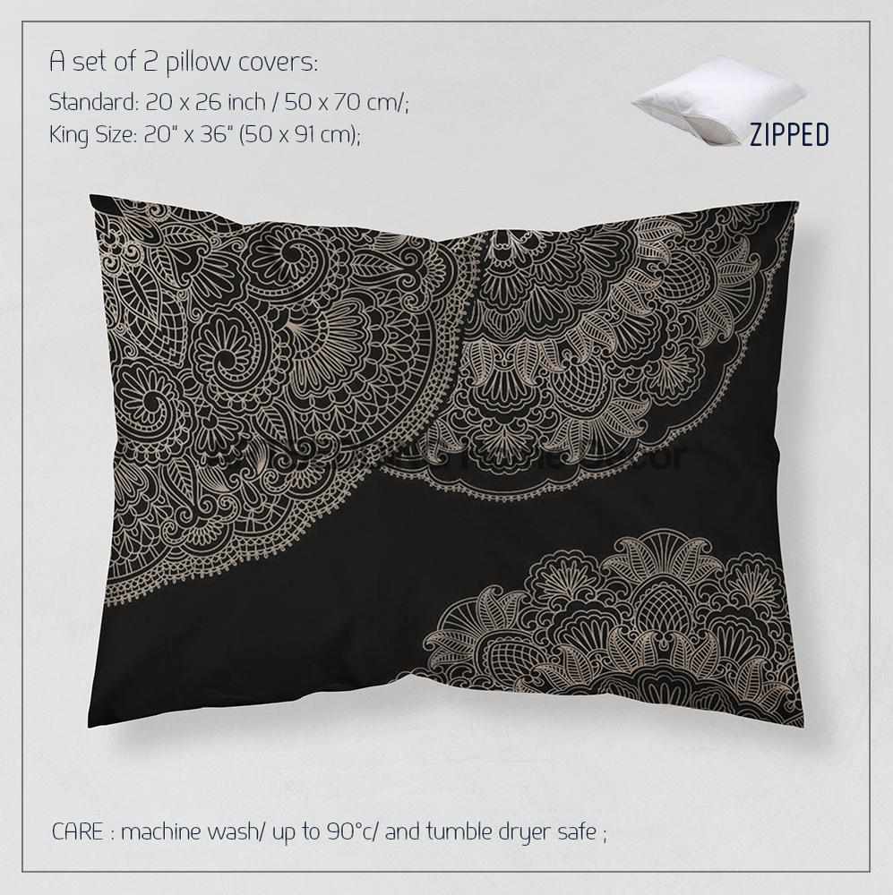 Black & White Indian Mandala Bedding Set - 3-Piece Cotton Duvet Cover - Hippie Bohemian
