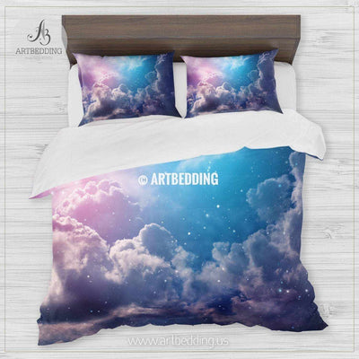 Space of night sky with cloud and stars bedding, Queen / King / Full / TWIN stars Galaxy Duvet Cover, Cotton sateen bedding set, Skies bedding Bedding set