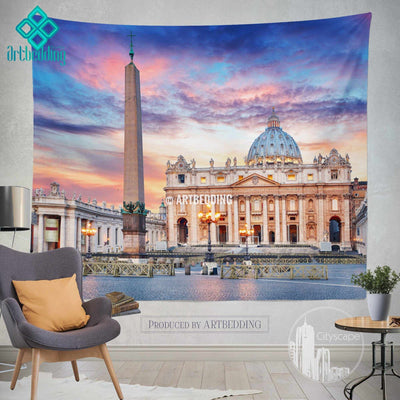 St. Peter Basillica in Rome wall tapestry, Rome at dusk wall tapestry, Rome landmark wall decor