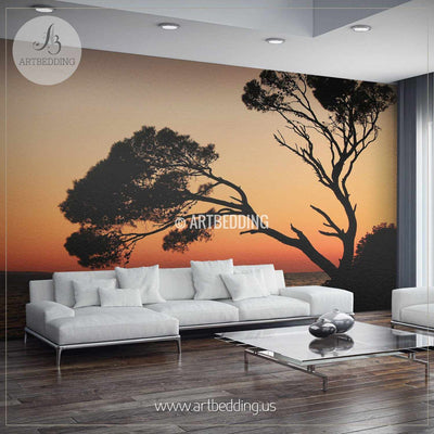 Sunset Tree Silhouettes Wall Mural, Self Adhesive Peel & Stick Photo Mural, Nature photo mural home decor wall mural