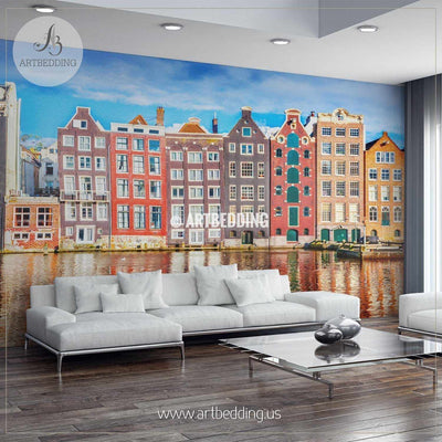 The Colorful houses of Amsterdam Wall Mural, Landmarks Photo Mural, photo mural wall décor wall mural