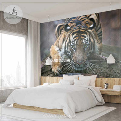 Tiger Gaze Wall Mural, Tiger Self Adhesive Peel & Stick Photo Mural, Beautiful tiger wallpaper wall mural