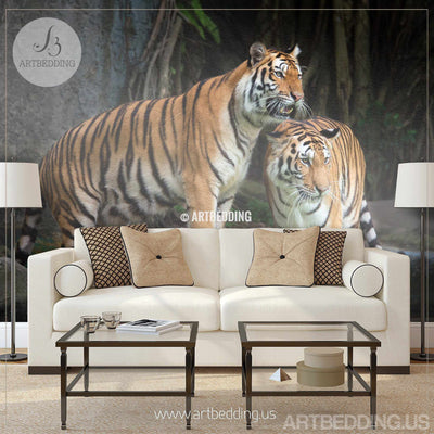 Tigers Wall Mural, Wild tiger Self Adhesive Peel & Stick Photo Mural, African tigers wallpapers wall mural