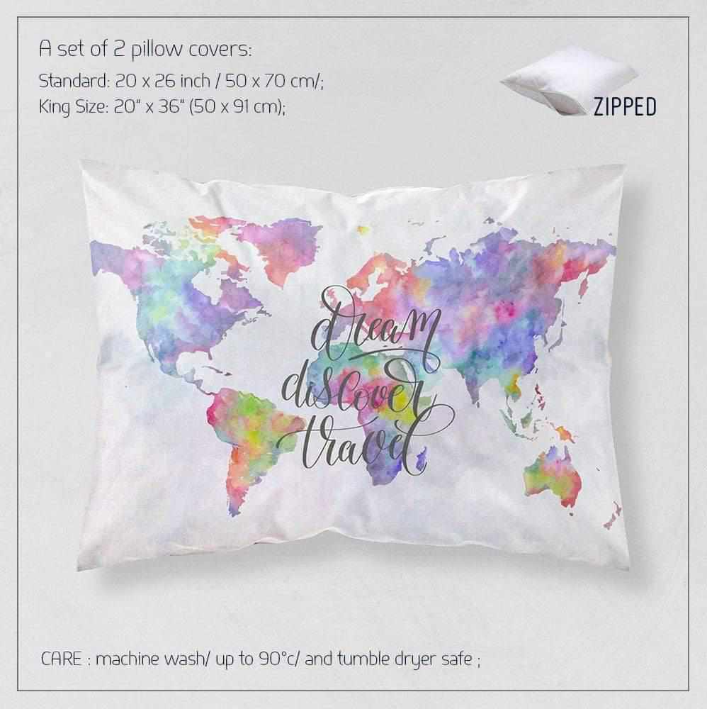 Watercolor world map bedding, Boho travel map duvet cover set ...