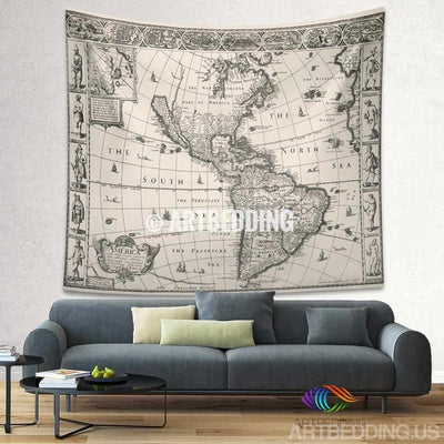 Vintage America map wall tapestry, America vintage world map wall hanging, old map wall decor, vintage map wall art print