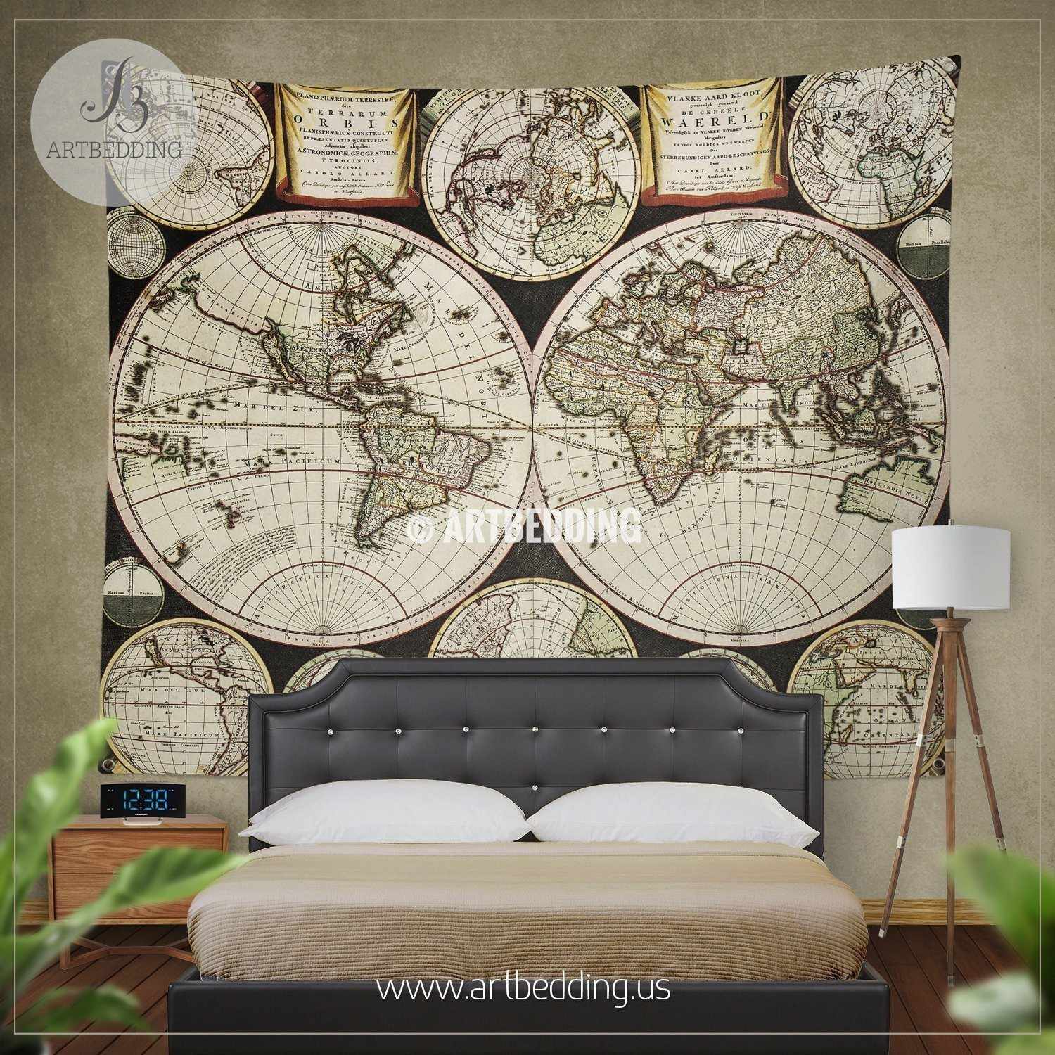 Vintage hemisphere world map bedding, Vintage old map duvet cover set ...