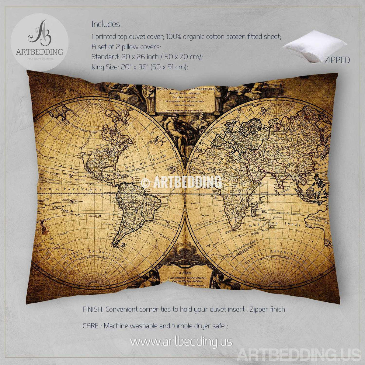 Vintage world map bedding, Antique map of the world 1752 duvet cover s ...
