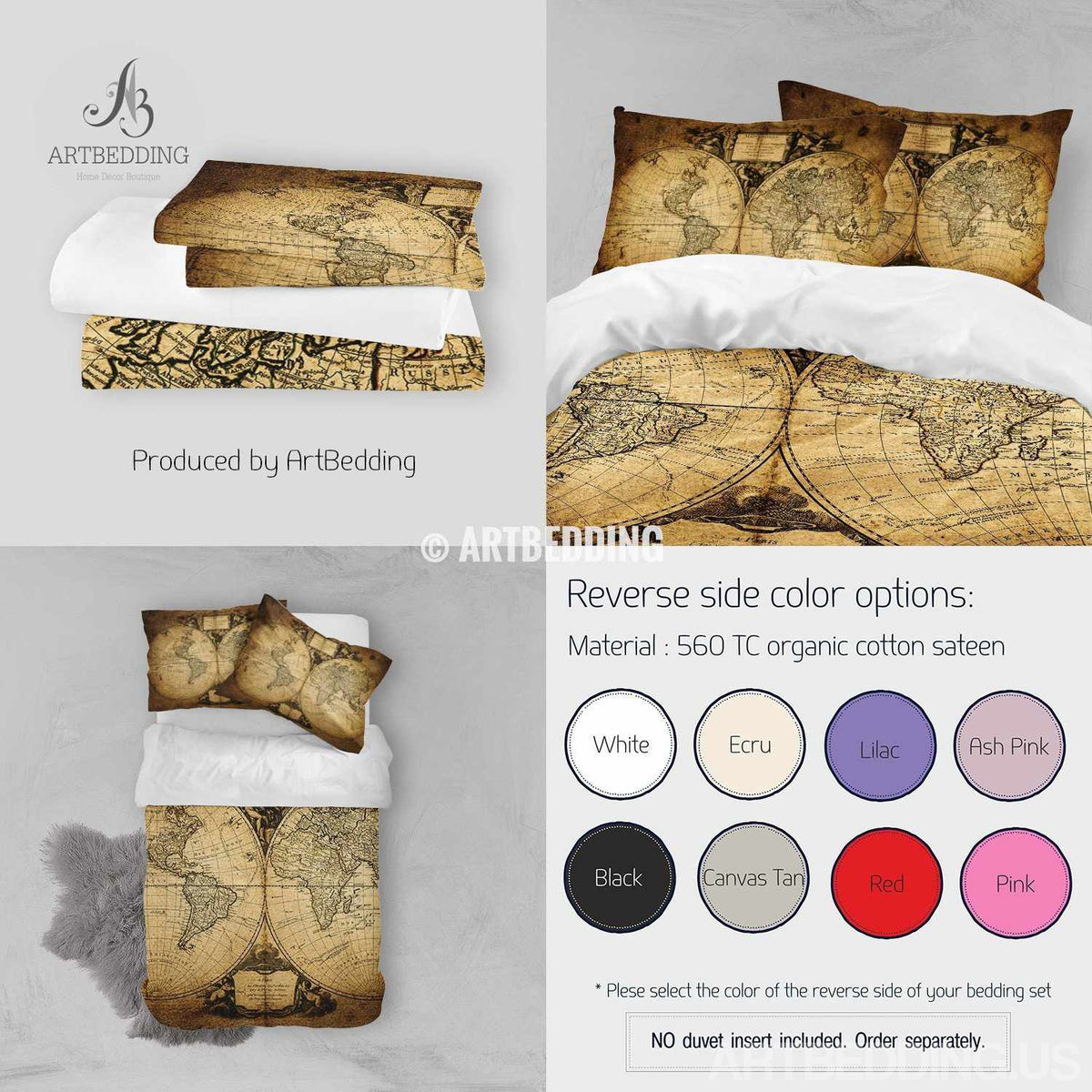 Vintage world map bedding, Antique map of the world 1752 duvet cover s ...