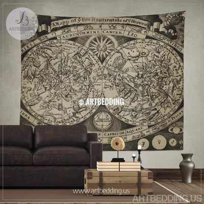 Vintage stellar map wall tapestry, Vintage Astronomical atlas wall hanging, old map wall decor, vintage map wall art print Tapestry