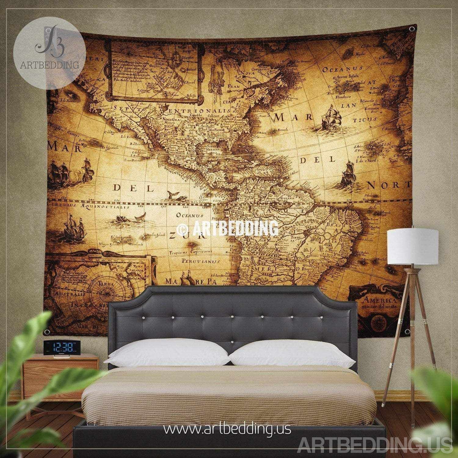 Vintage world map bedding, Antique map of the world 1635 luxury duvet ...