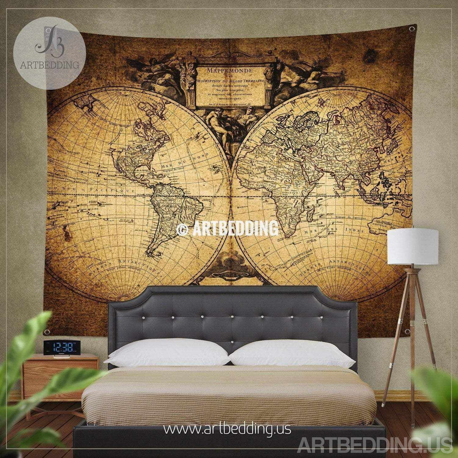 Vintage world map bedding, Antique map of the world 1752 duvet cover s ...