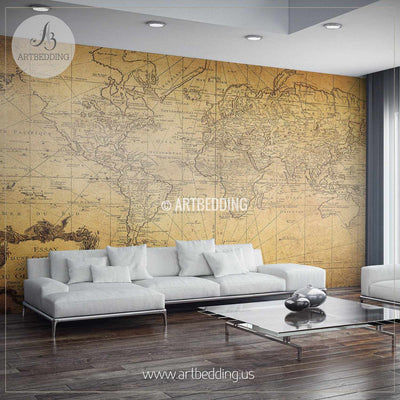 Vintage World Map from 1778 Wall Mural, Self Adhesive Peel & Stick Photo Mural, Atlas wall mural, mural home decor wall mural