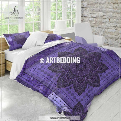 Violet Mandala bedding, Indigo lavender and amethyst Mandala duvet cover set, purple mandala comforter set, Boho bedding, bohemian interior Bedding set