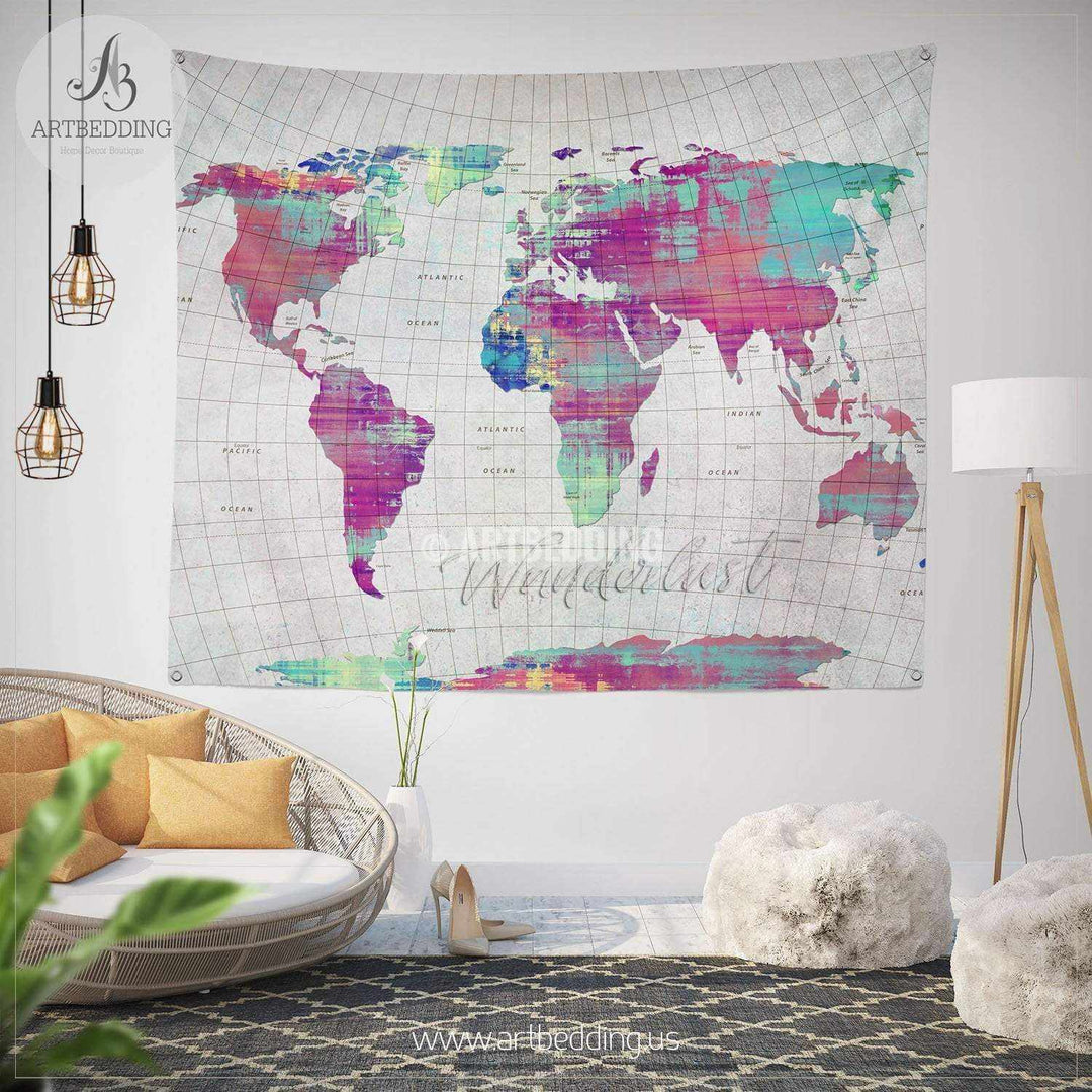 Not all those who wander are lost map wall Tapestry, World map