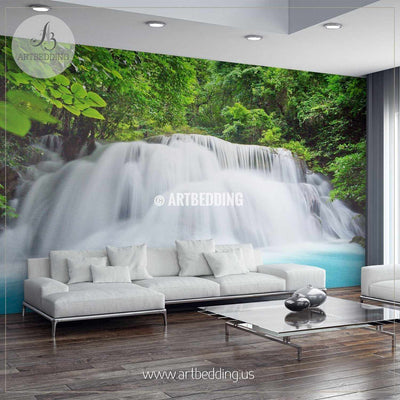 Waterfall in the Forest Wall Mural, Self Adhesive Peel & Stick wall mural wall mural