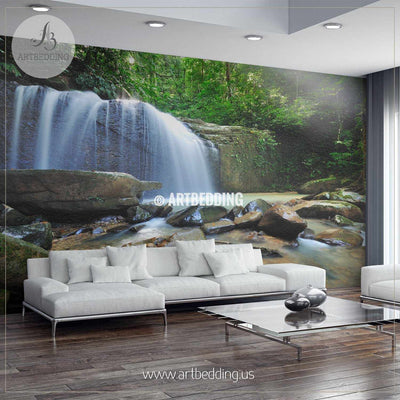 Waterfall in the jungle with early morning rays Wall Mural, Self Adhesive Peel & Stick wall mural wall mural
