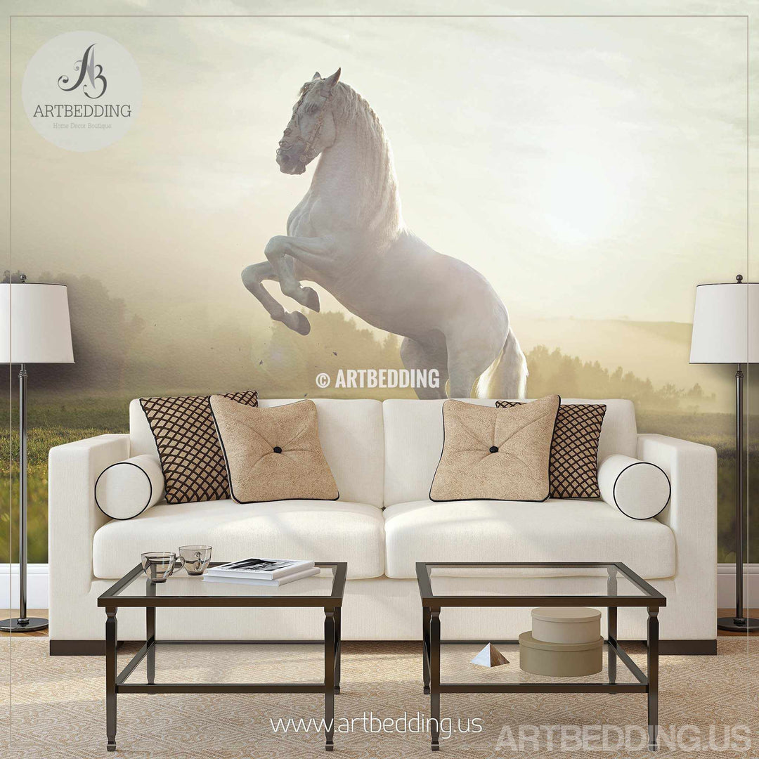 White Horse Wall Mural, Wild Horse Self Adhesive Peel & Stick