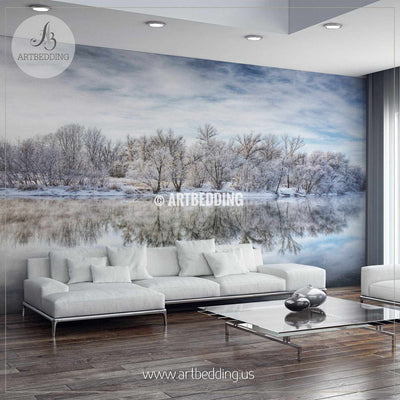 Winter Forest River Wall Mural, Self Adhesive Peel & Stick wall mural wall mural