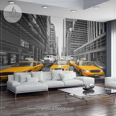 Yellow cabs in the City Wall Mural, USA Photo Mural, USA wall décor wall mural